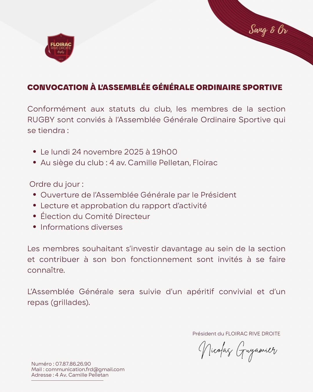 📣 Convocation officielle - Assemblée Générale Ordinaire Sportive du FRDRRendez-vous le 24 novem-2